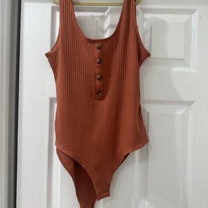 NWOT H&M Light Brown/Taupe Ribbed Bodysuit Scoop Neck Sleeveless